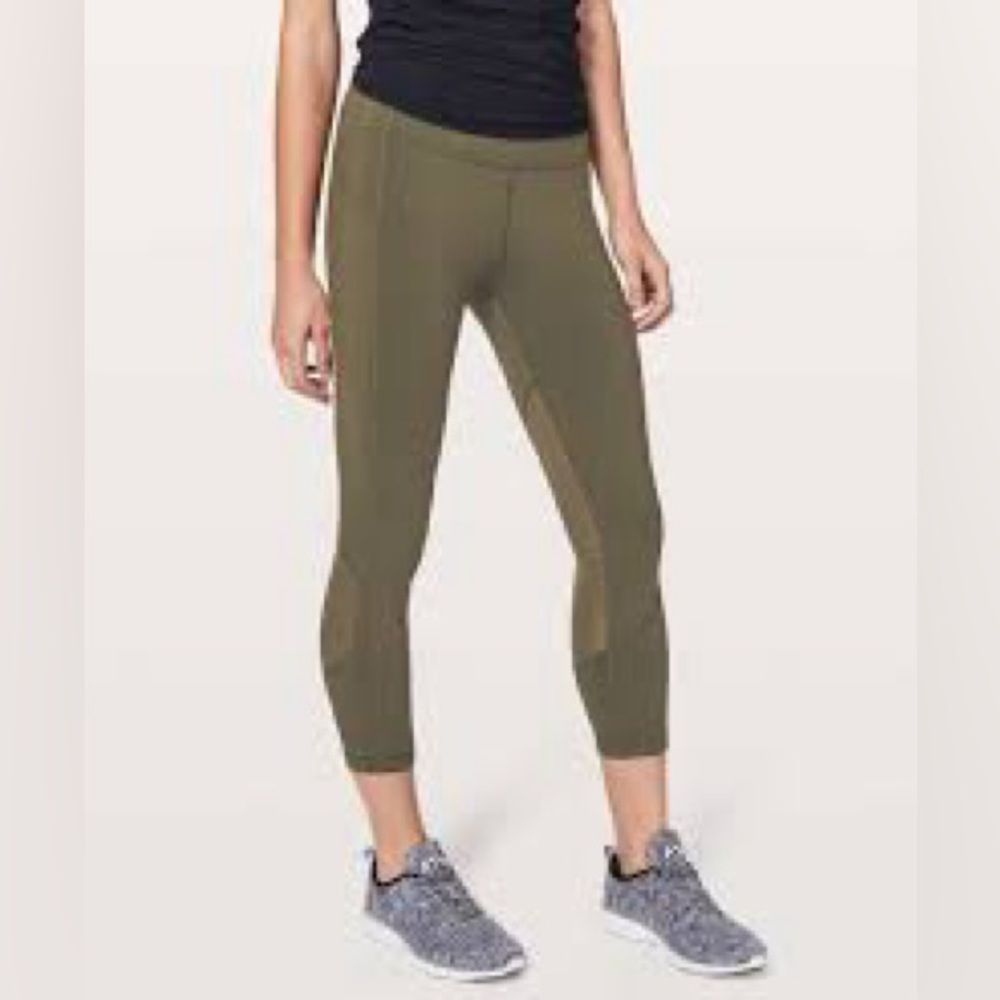 Lululemon pace rival crop in dark olive